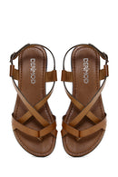Women's Tan Flip-Flop Leather Bodrum Sandals | Derimod