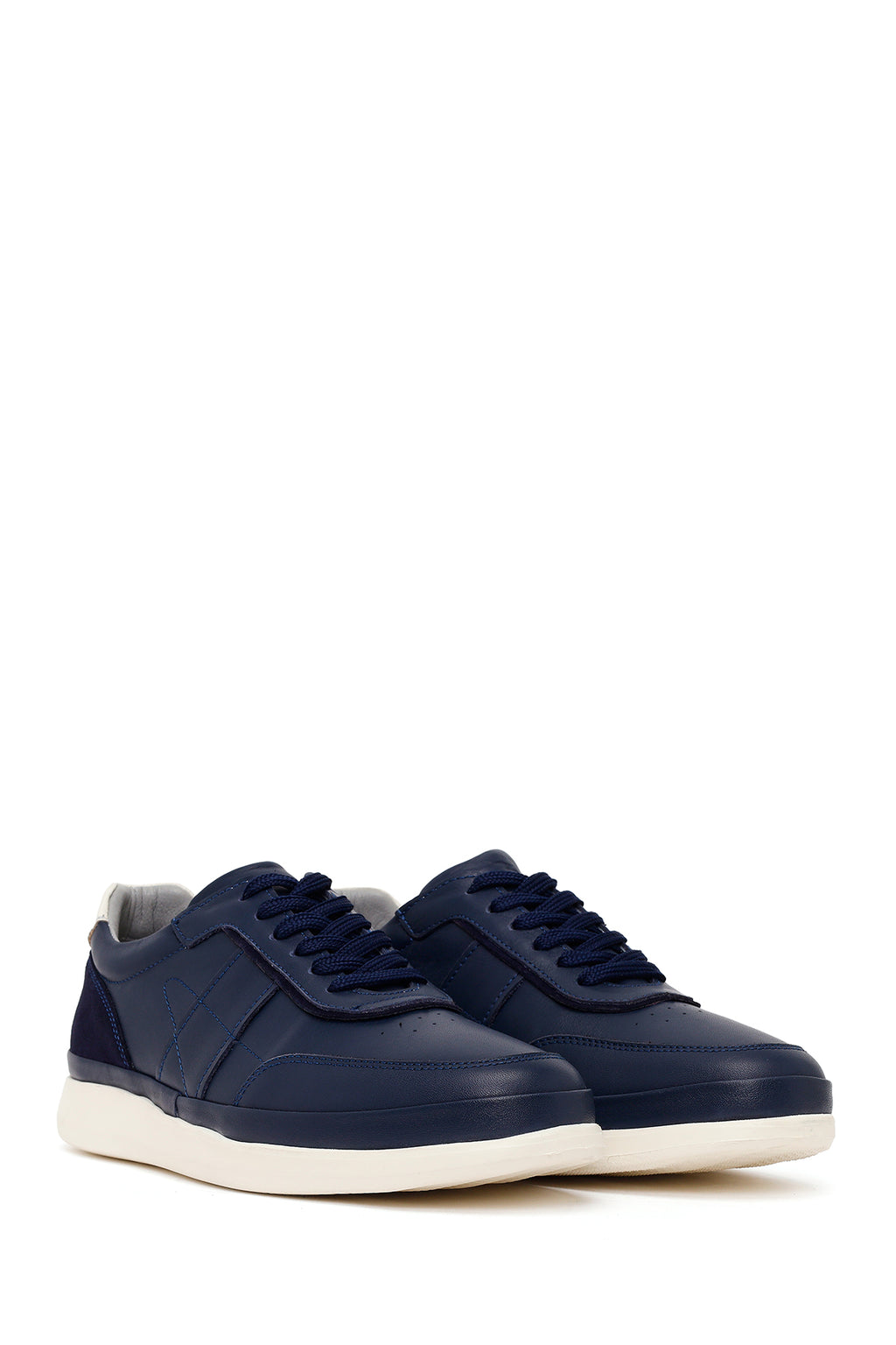 Erkek Lacivert Bağcıklı Deri Casual Sneaker
