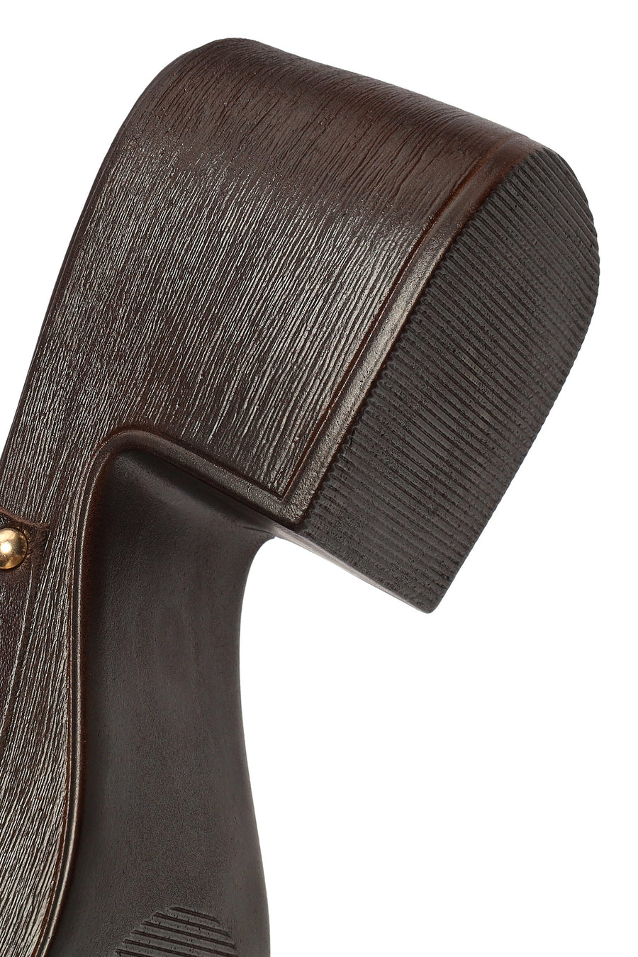 Women's Brown Patterned Short Chunky Heel Leather Slippers