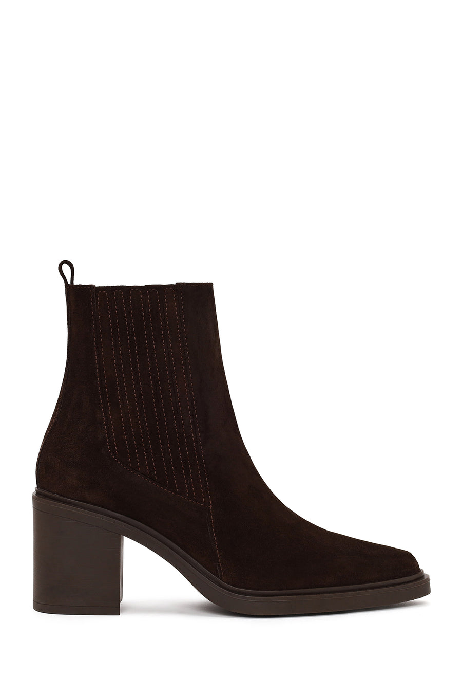 Woman Brown Zip Closure Chunky Heeled Suede Boots WF170031DS | Derimod