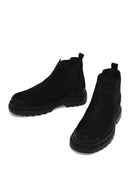 Male Black Thick-Soled Nubuck Leather Chelsea Boots | Derimod