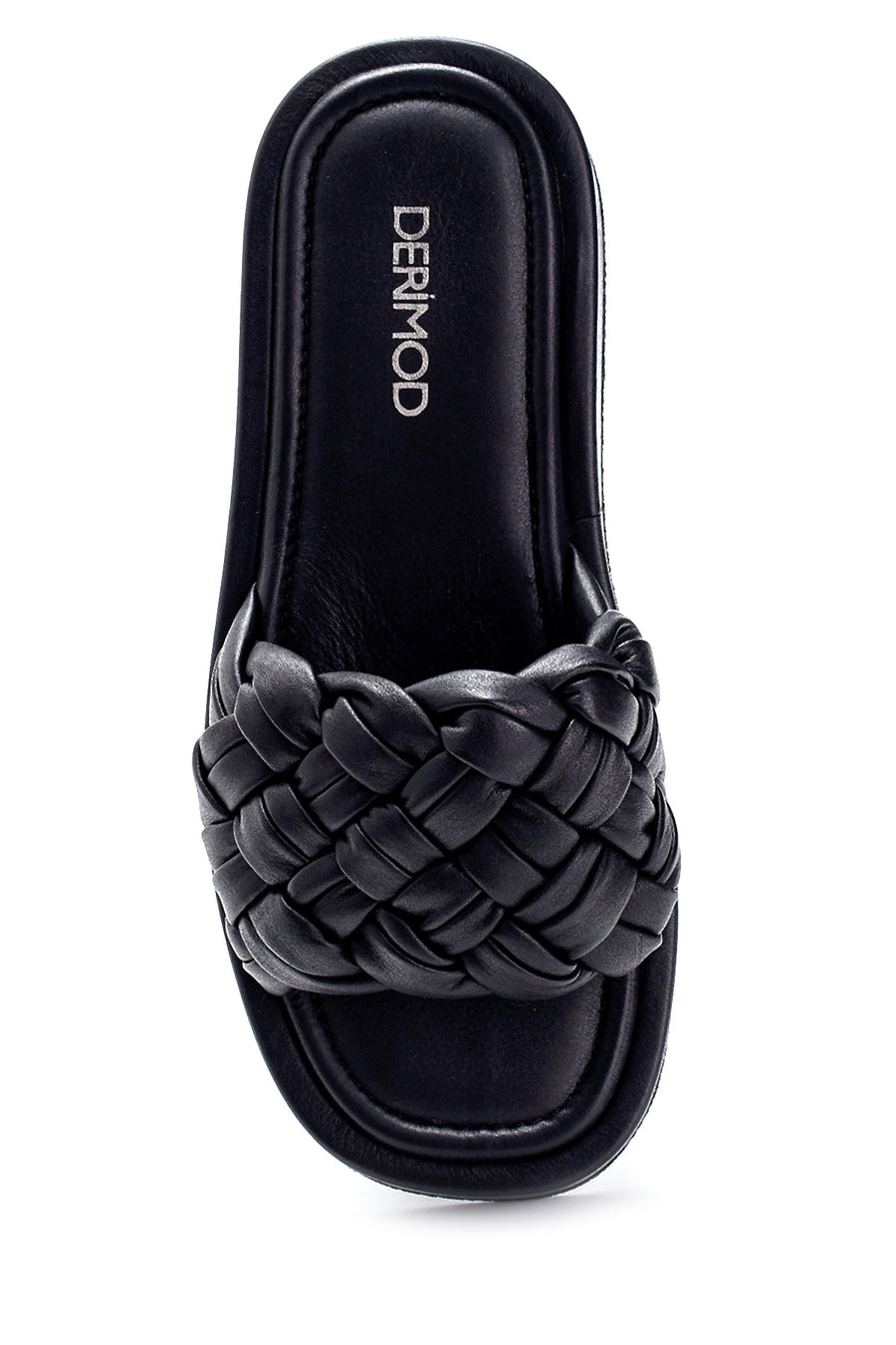Women's Leather Knit Detailed Slippers