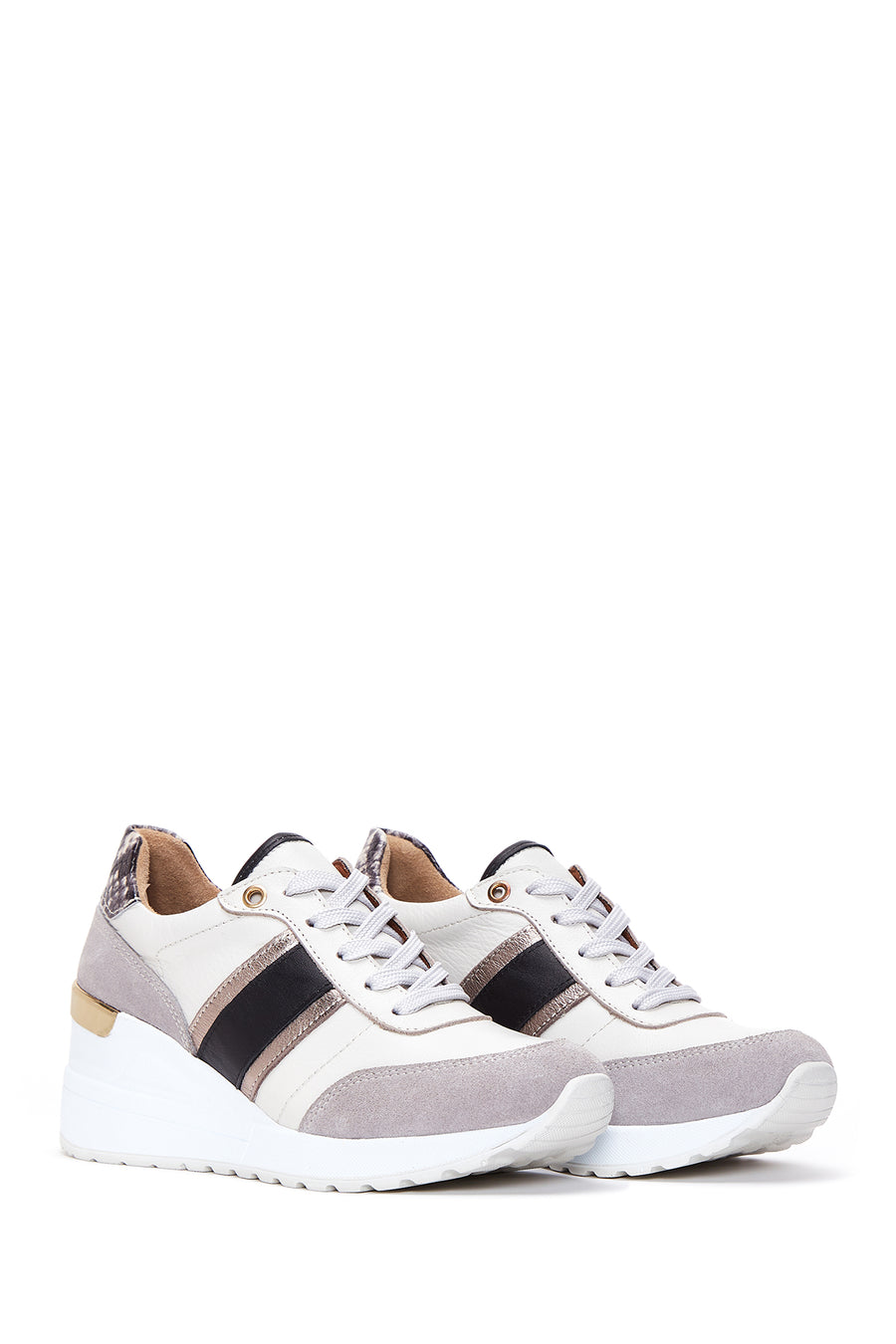 Women's Beige Leather Wedge Heeled Sneaker