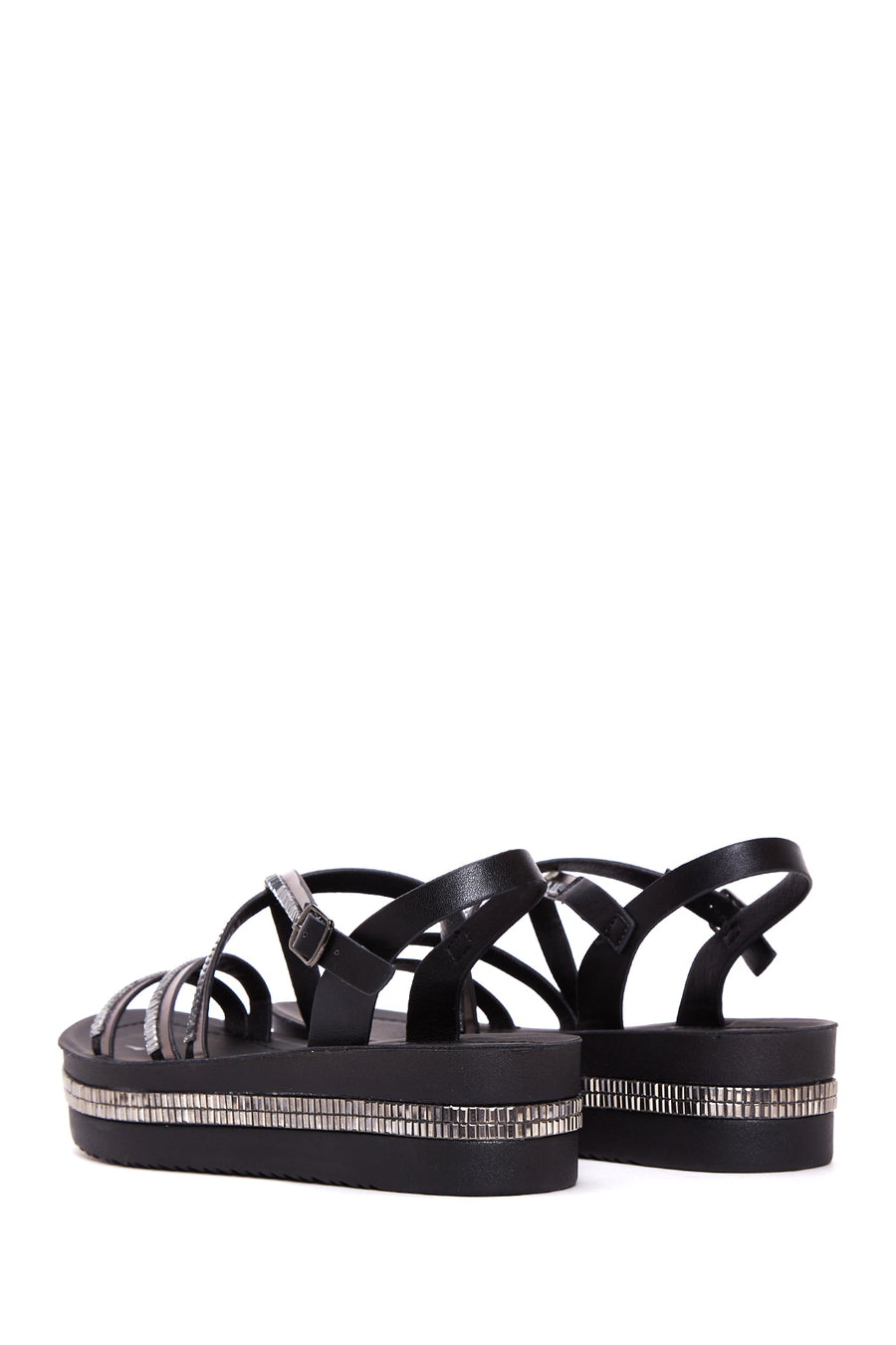 Women's Black Stone Thick Soled Flat Sandals