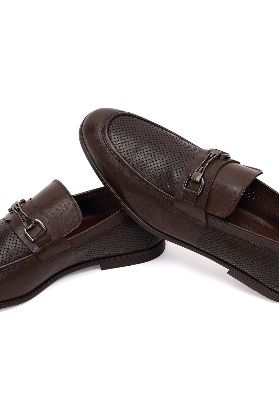 Erkek Kahverengi Tokalı Deri Casual Loafer
