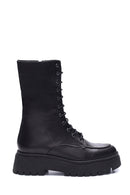 Women's Black Leather Thick Soled Boots | Derimod