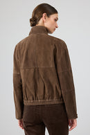 Gina Women's Brown Stand Collar Oversize Short Suede Leather Jacket | Derimod