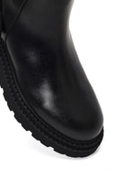 Women's Black Zippered Thick-Soled Leather Boot | Derimod