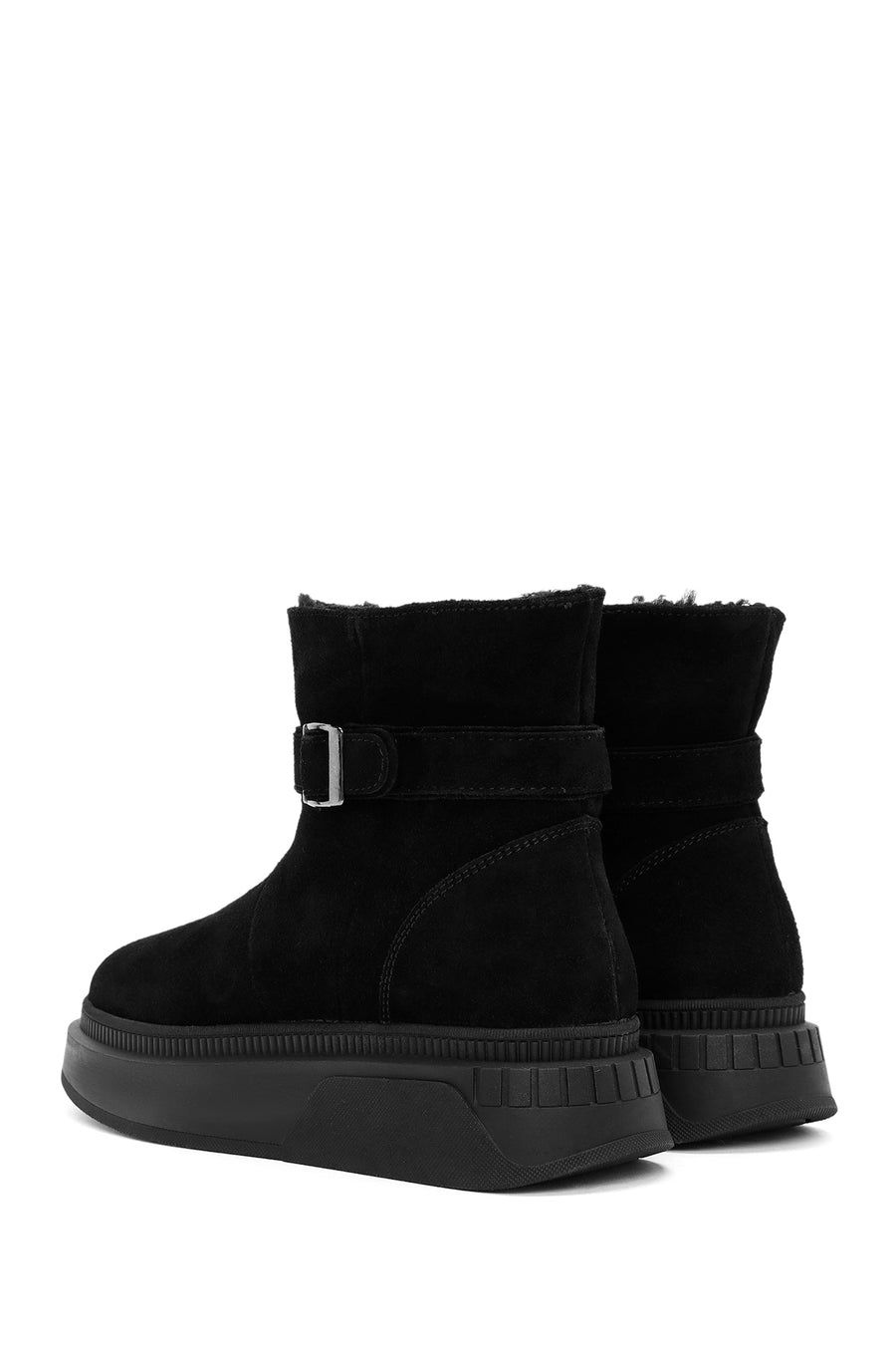 Women's Black Thick-Soled Suede Leather Boots
