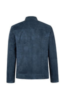 Clint Male Navy Mandarin Collar Reversible Suede Leather Jacket | Derimod