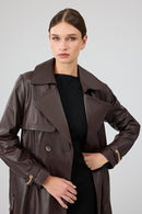 Jenny -X Women's Brown Belt Detailed Leather Trench Coat | Derimod