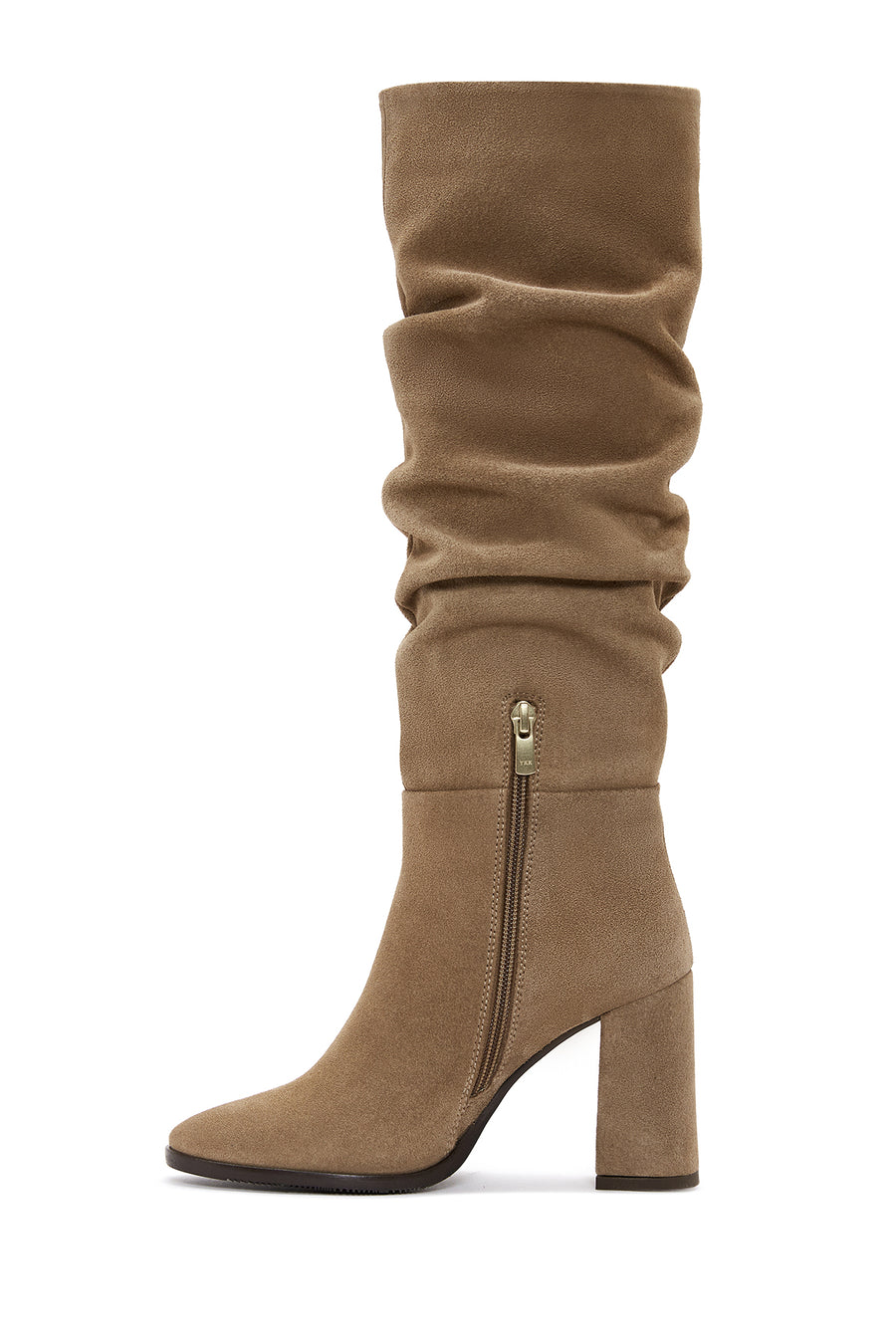 Women's Brown Zippered Thick Heel Suede Leather Boots