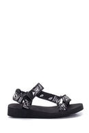 Women's Black Patterned Flat Sandals | Derimod