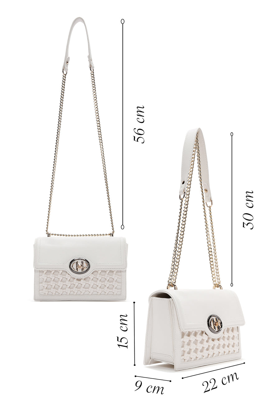 Women's White Long Chain Strap Knitted Crossbody Bag