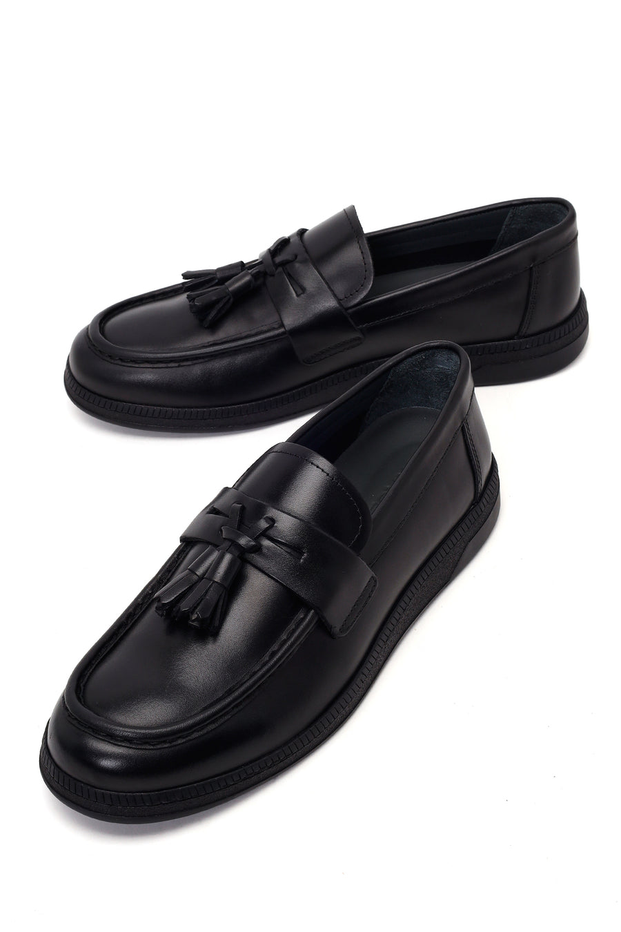 Erkek Siyah Püsküllü Deri Casual Loafer