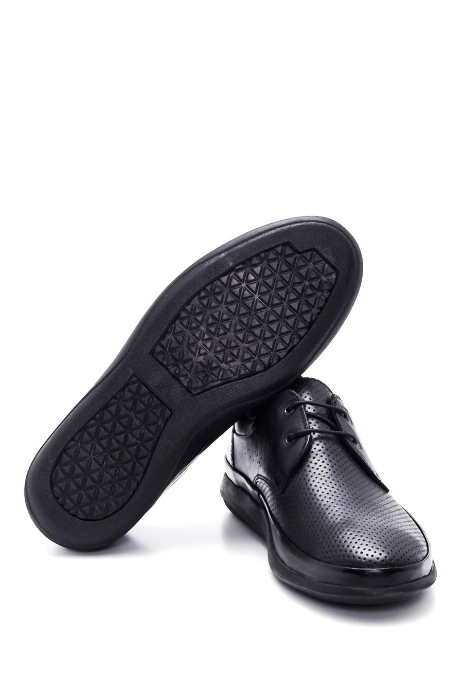 Men's Black Leather Perforated Casual Shoes