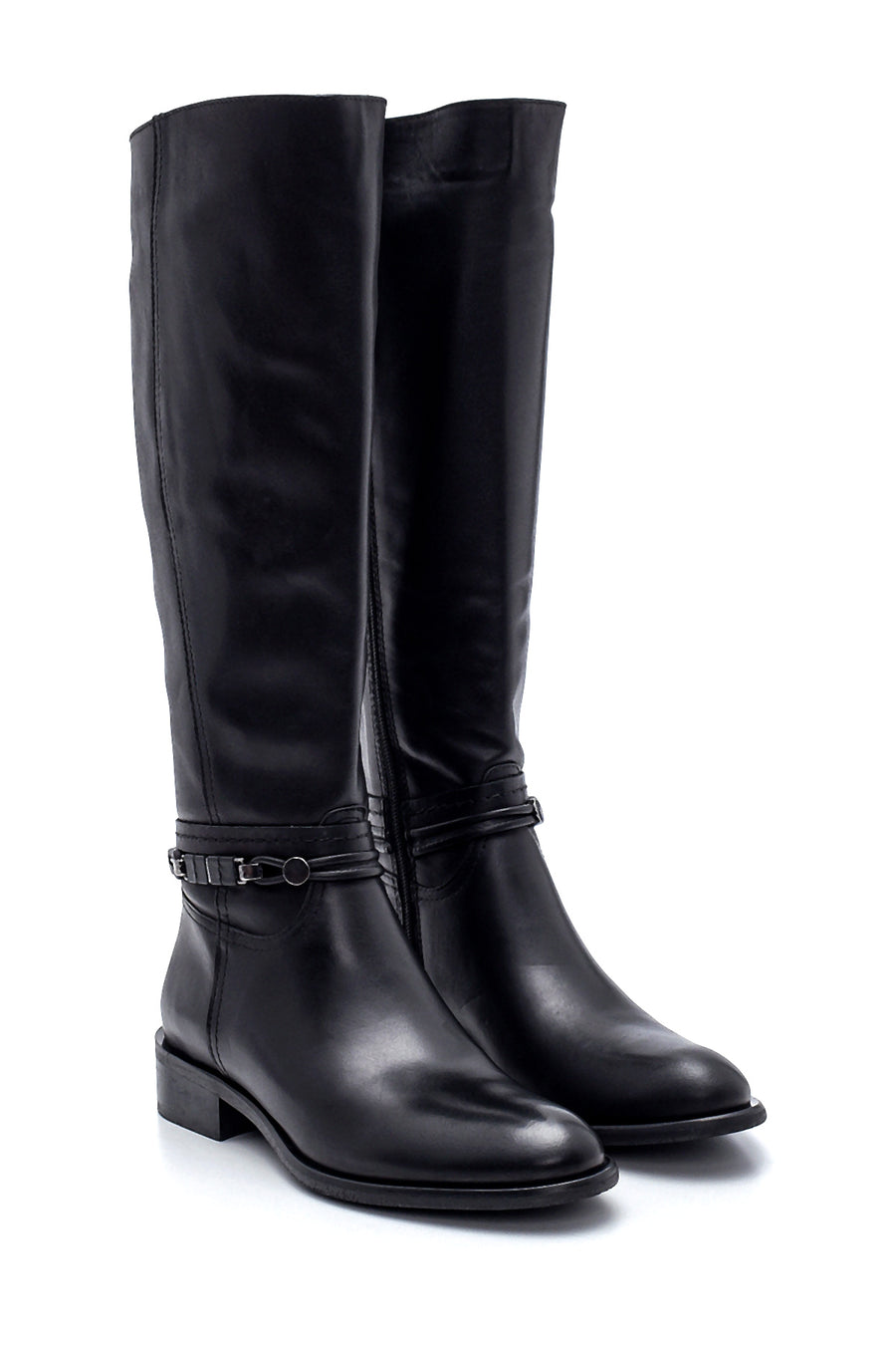 Women's Leather Buckle Detailed Boots