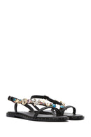 Women's Black Ankle Buckle Stoned Sandals | Derimod