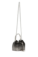 Women's Black Long Chain Strap Stone Mini Evening Handbag | Derimod