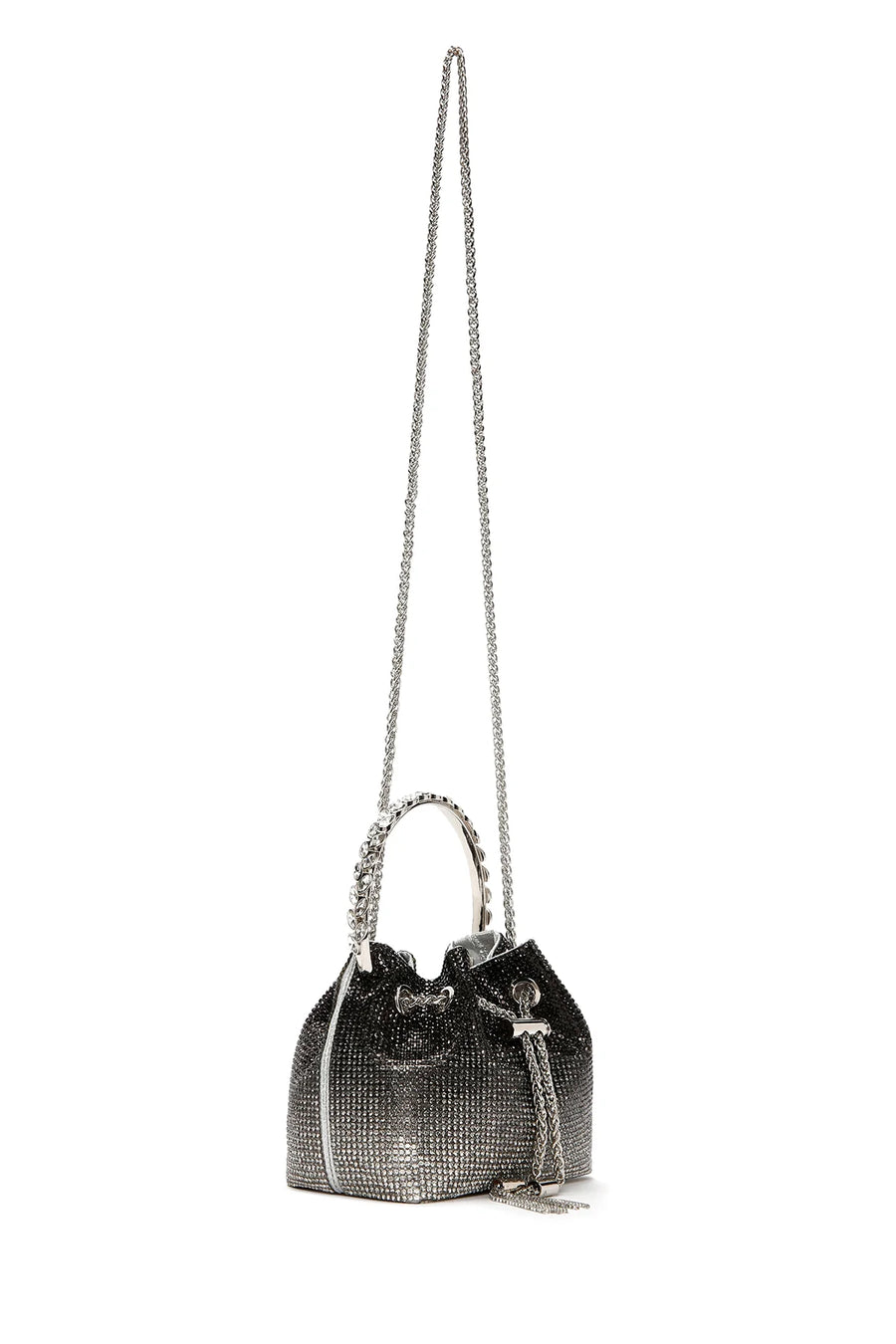 Women's Black Long Chain Strap Stone Mini Evening Handbag