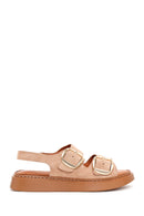 Women's Powder Leather Buckle Comfort Sandals | Derimod