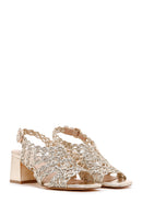 Women's Gold Braided Metallic Chunky Low Heel Sandals | Derimod