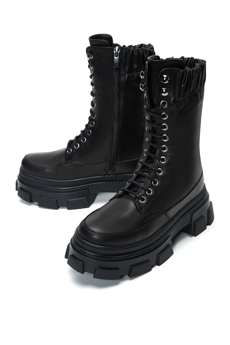 Women's Black Leather Thick Soled Boots