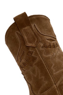 Woman Mink Suede Low Chunky Heel Leather Cowboy Boots | Derimod
