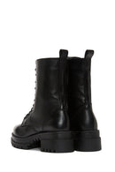Women's Black Leather Thick Soled Boots Flat Boots | Derimod