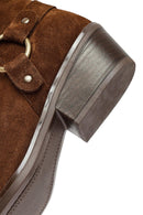 Woman Tan Zippered Suede Leather Cowboy Boots | Derimod