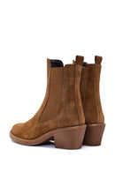 Women's Mink Thick Heel Suede Leather Cowboy Boots | Derimod
