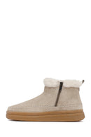 Woman Beige Zip Closure Thick-Soled Suede Teddy Boots | Derimod
