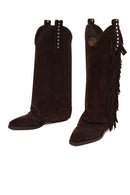 Woman Brown Thick-Heeled Suede Cowboy Boots | Derimod