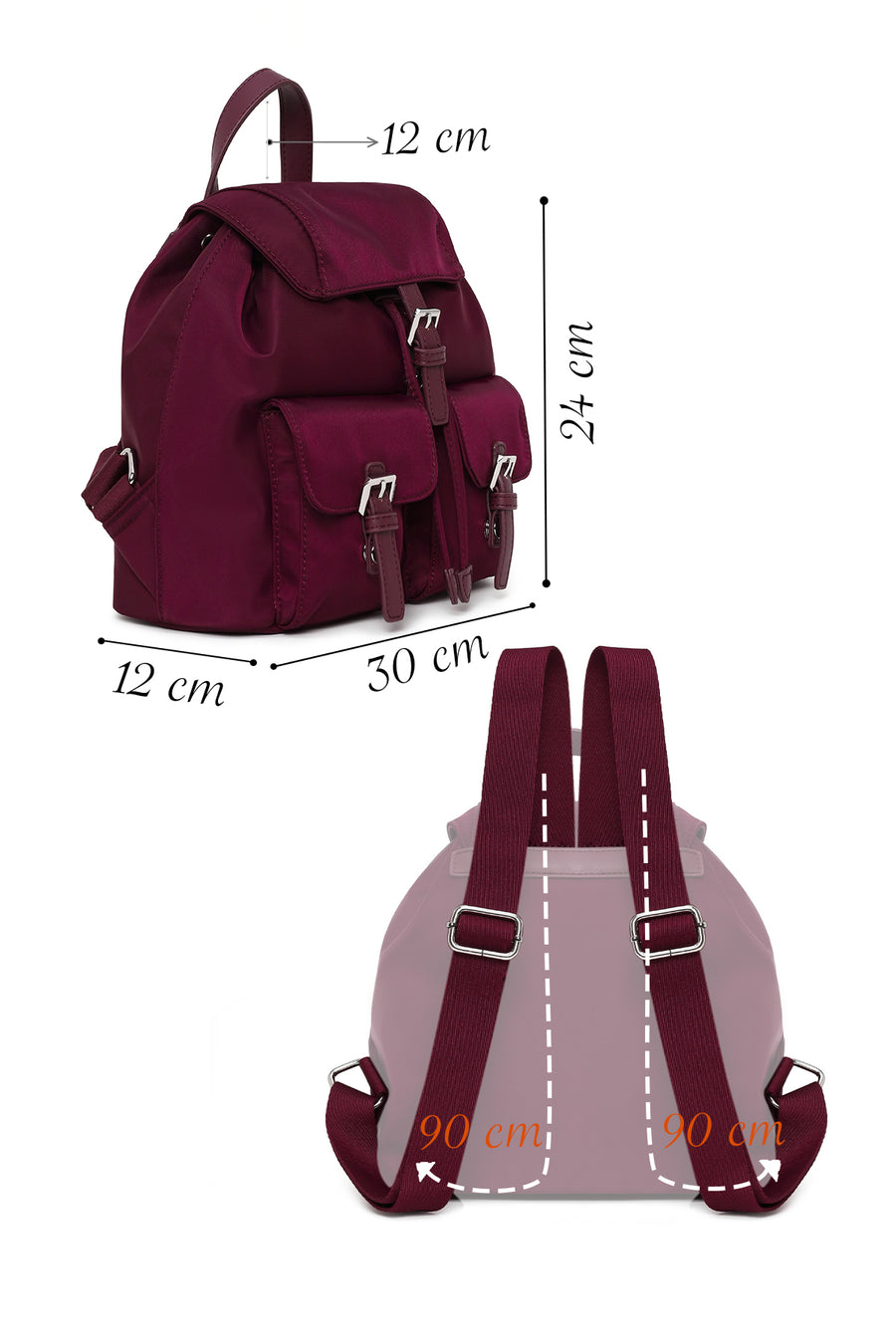 Woman Burgundy Fabric Backpack
