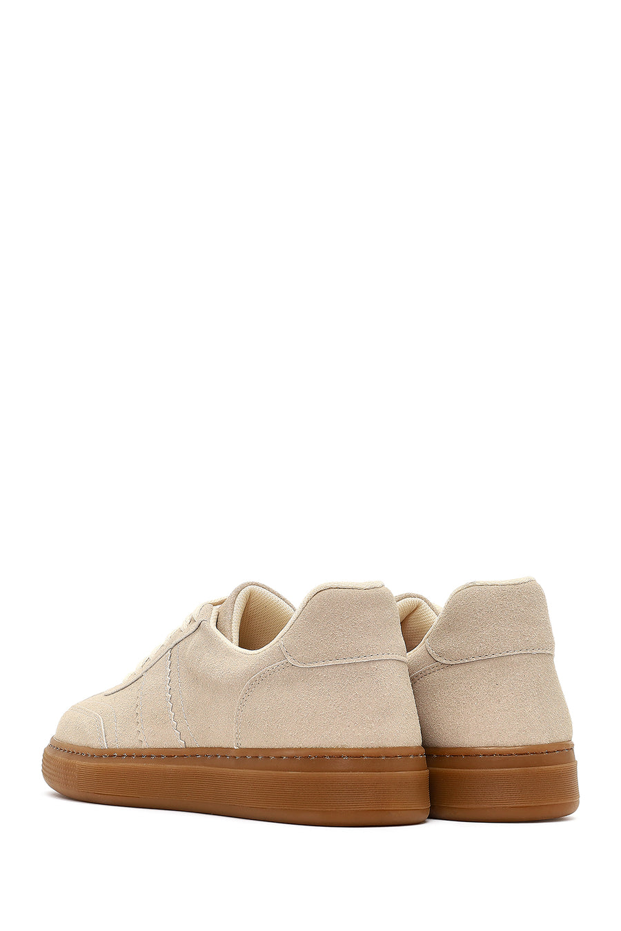 Woman Beige Lace-Up Suede Sneaker