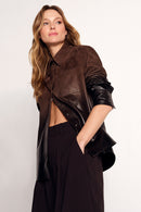 Monako Woman Brown Suede Leather Shirt | Derimod