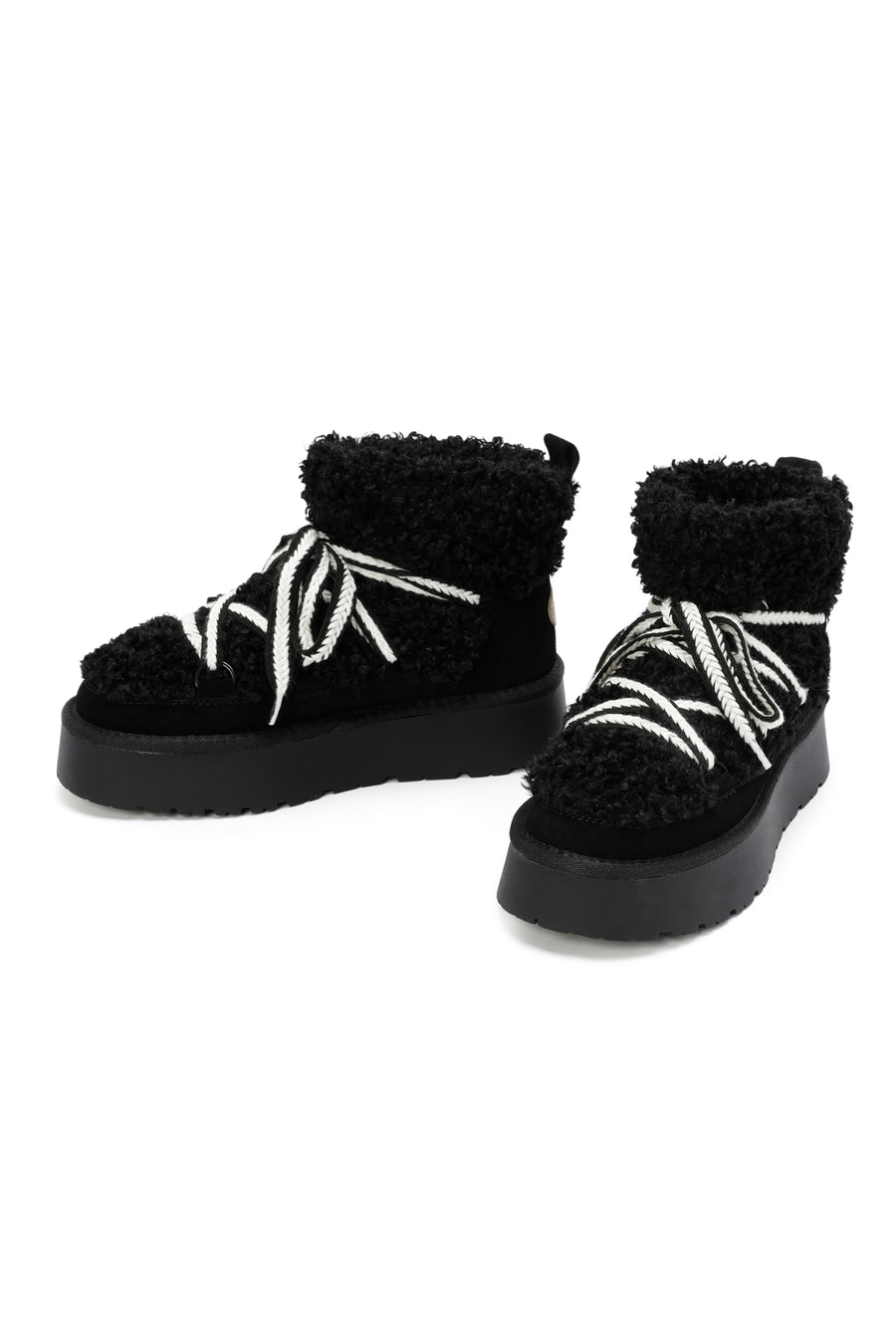 Women's Black Thick-Soled Fur-Lined Leather Boots
