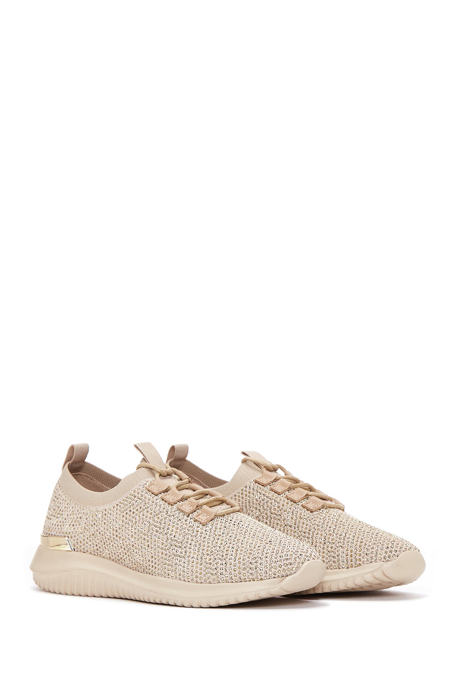 Kadın Bej Taşlı Sneaker