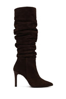 Woman Brown Thin-Heeled Suede Boots | Derimod