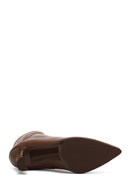 Woman Brown Zip Closure Thin High-Heel Leather Boots | Derimod