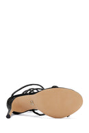 Women's Black Leather Stone Thin Heel Sandals | Derimod