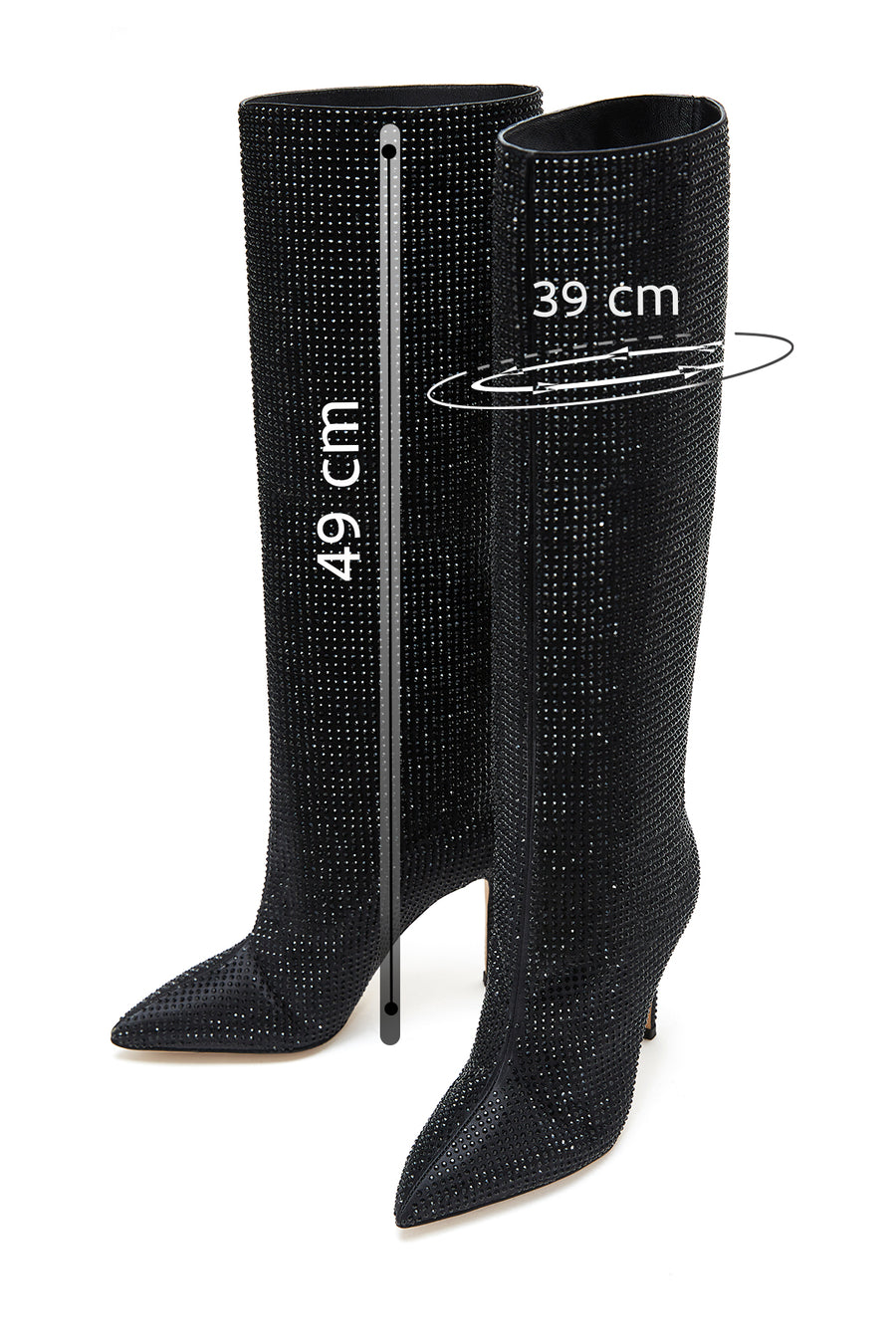 Women's Black Leather Thin Heeled Stone Boots