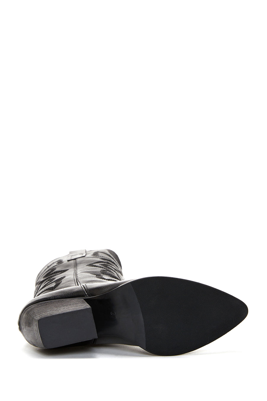 Women's Black Thick Heeled Leather Cowboy Boots