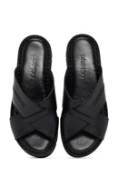 Women's Black Thick Soled Leather Comfort Slippers | Derimod