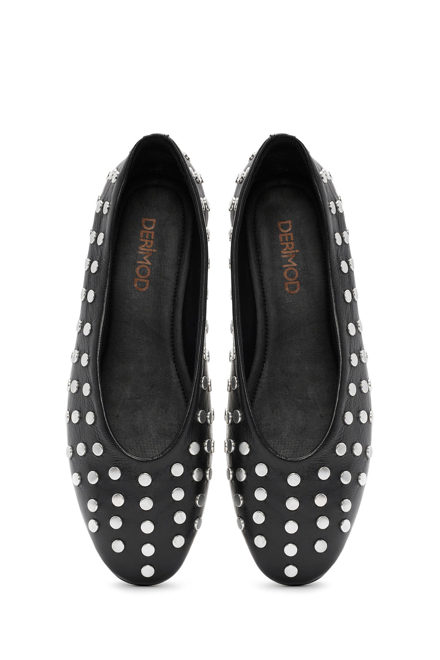 Women's Black Stone Leather Ballerinas