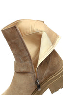 Woman Beige Zippered Thick-Soled Suede Leather Boat | Derimod