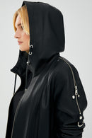 Judith Women's Black Hooded Leather Coat | Derimod