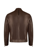 Palmer Male Brown Mandarin Collar Leather Jacket | Derimod