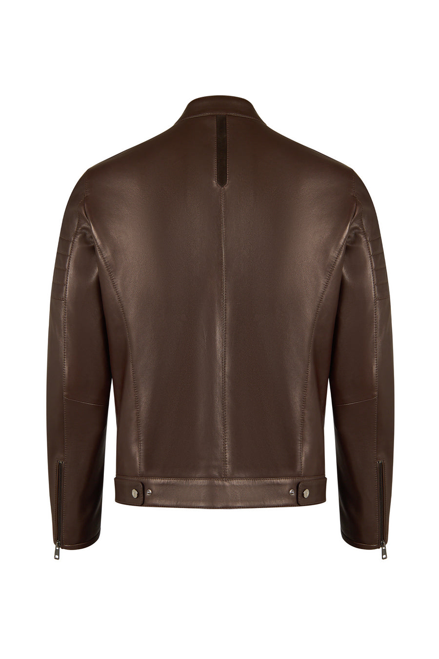 Palmer Male Brown Mandarin Collar Leather Jacket