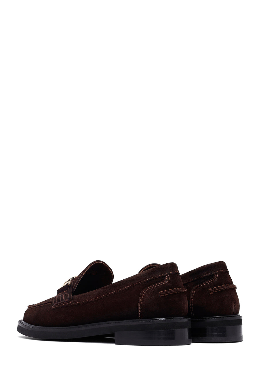 Woman Brown Buckled Suede Masculine Loafer
